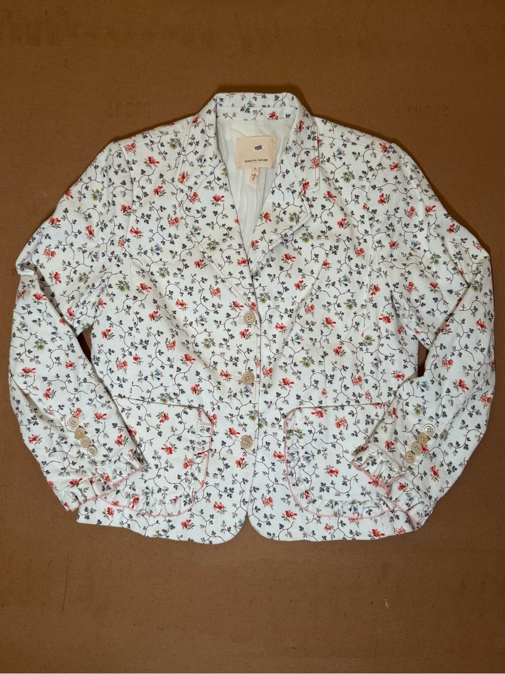 Size 12 | Rebecca Taylor | Vine Twill Blazer Floral Ruffle Pocket